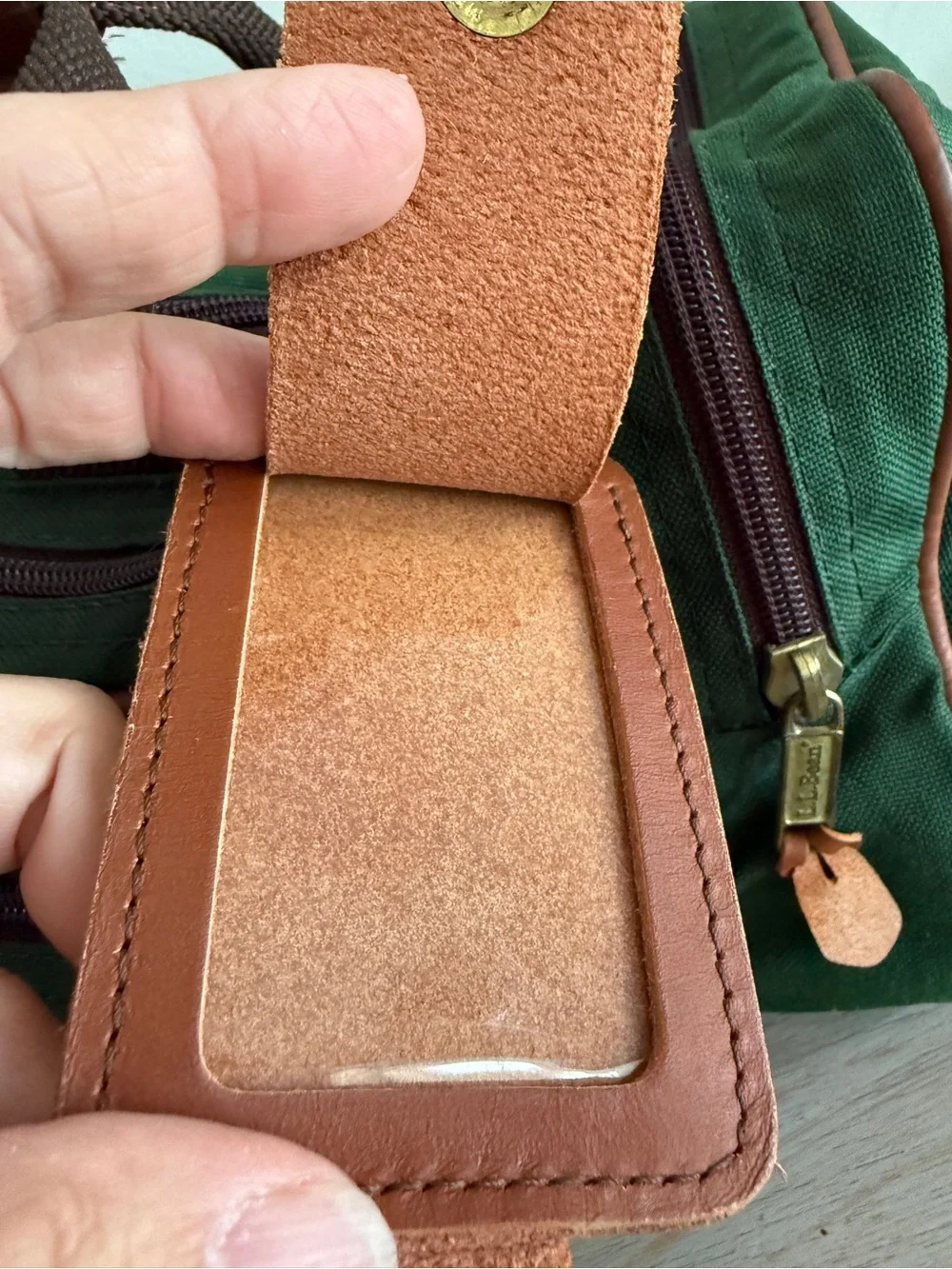 Vintage LL Bean Green Continental Weekender Duffle Bag Canvas Leather Mono CHUCK